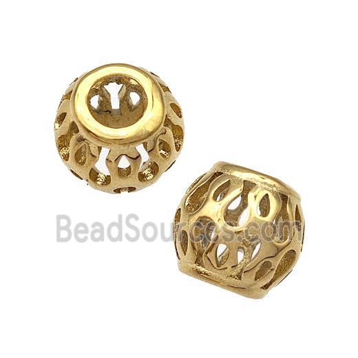 Stainless Steel Barrel Beads Hollow Large Hole Gold Plated