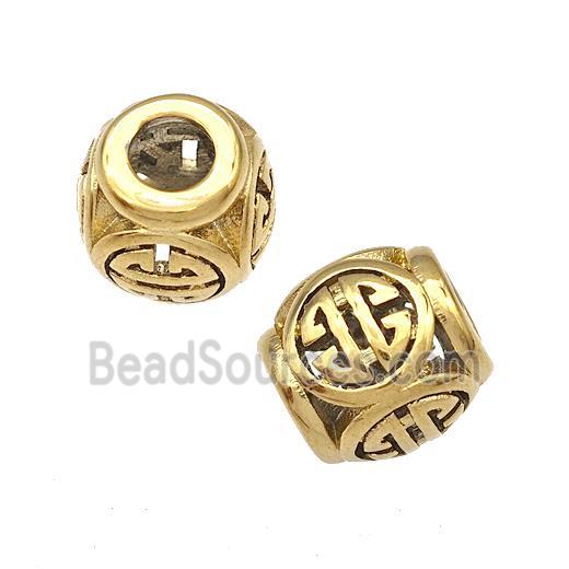 Stainless Steel Barrel Beads Hollow Large Hole Gold Plated