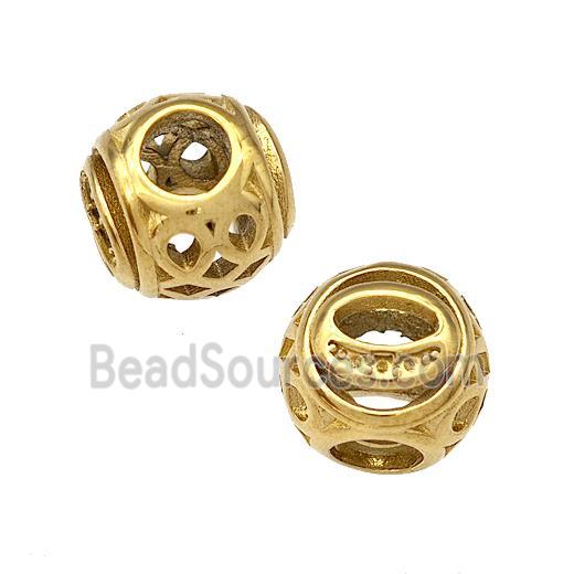 Stainless Steel Round Beads Letter-O Hollow Large Hole Gold Plated