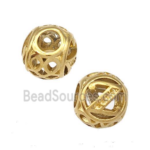 Stainless Steel Round Beads Letter-Z Hollow Large Hole Gold Plated