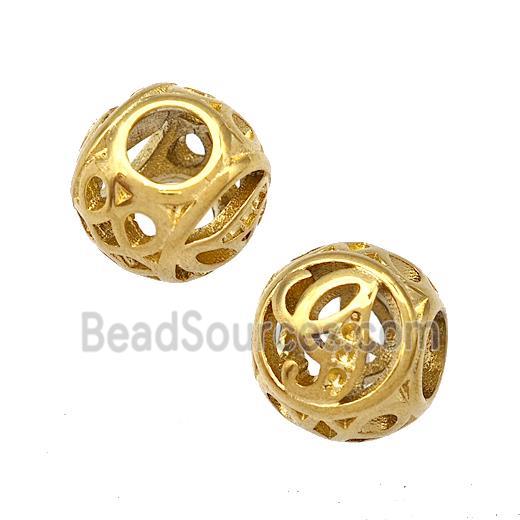 Stainless Steel Round Beads Letter-g Hollow Large Hole Gold Plated