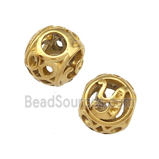 Stainless Steel Round Beads Letter-Y Hollow Large Hole Gold Plated