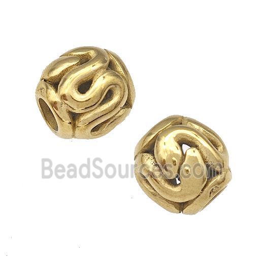 Stainless Steel Barrel Beads Snake Hollow Large Hole Gold Plated