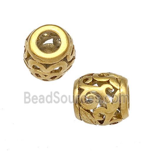 Stainless Steel Barrel Beads Flower Hollow Large Hole Gold Plated