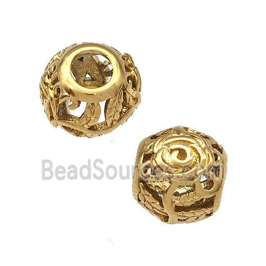 Stainless Steel Round Beads Flower Hollow Large Hole Gold Plated