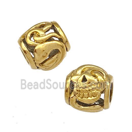 Stainless Steel Barrel Beads Hollow Large Hole Gold Plated