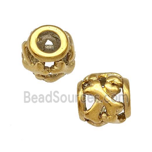 Stainless Steel Barrel Beads Dog-bone Hollow Large Hole Gold Plated