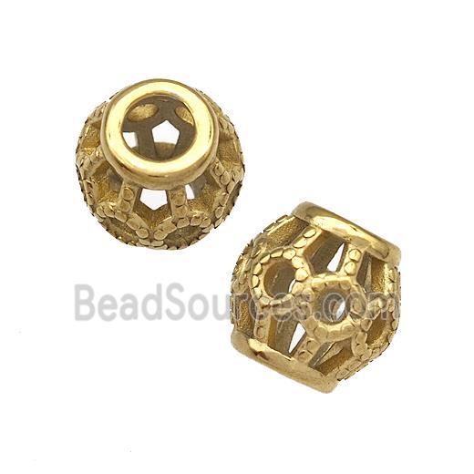 Stainless Steel Barrel Beads Hollow Large Hole Gold Plated