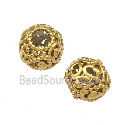 Stainless Steel Round Beads Flower Hollow Large Hole Gold Plated