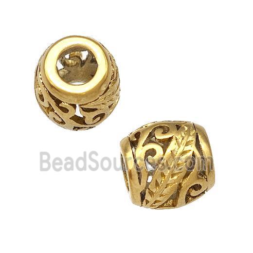 Stainless Steel Barrel Beads Hollow Large Hole Gold Plated