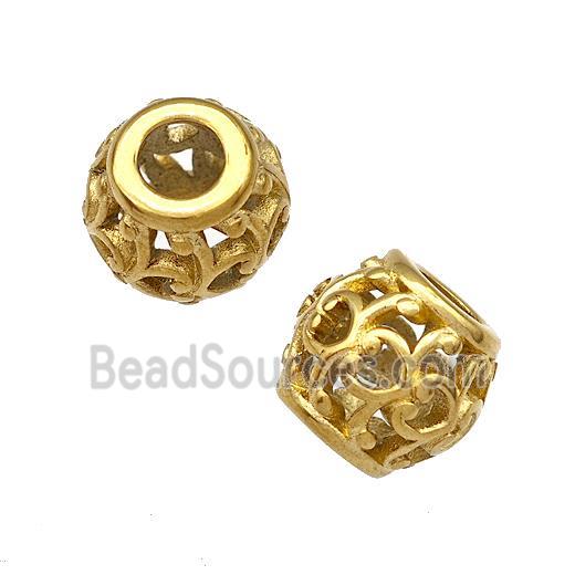 Stainless Steel Round Beads Hollow Large Hole Gold Plated