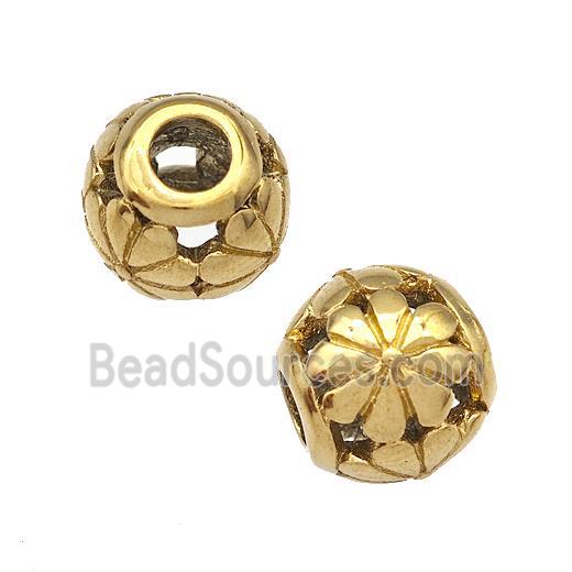 Stainless Steel Round Beads Flower Hollow Large Hole Gold Plated