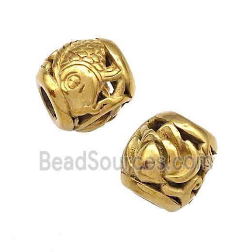 Stainless Steel Barrel Beads Flower Hollow Large Hole Gold Plated