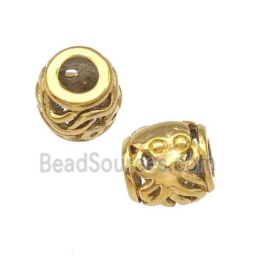 Stainless Steel Barrel Beads Octopus Hollow Large Hole Gold Plated