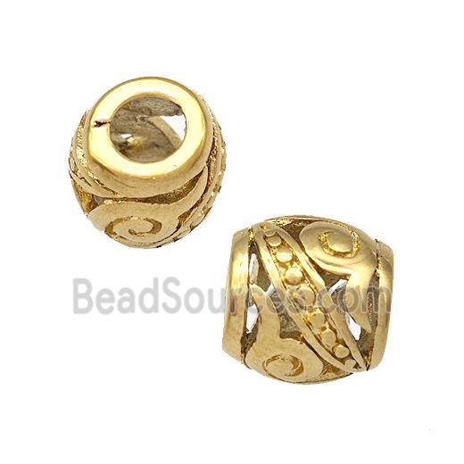 Stainless Steel Barrel Beads Hollow Large Hole Gold Plated