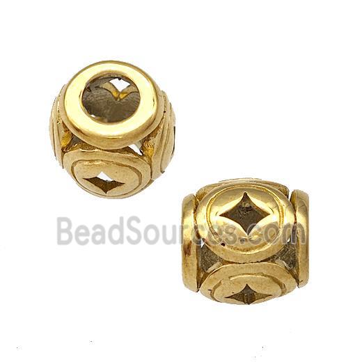 Stainless Steel Barrel Beads Hollow Large Hole Gold Plated