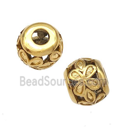 Stainless Steel Round Beads Flower Hollow Large Hole Gold Plated