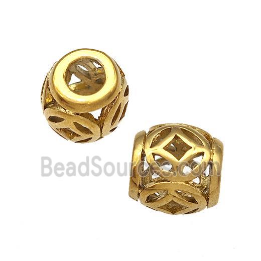 Stainless Steel Barrel Beads Hollow Large Hole Gold Plated