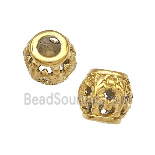 Stainless Steel Barrel Beads Hollow Large Hole Gold Plated