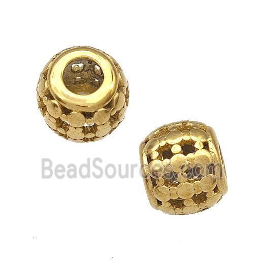 Stainless Steel Round Beads Hollow Large Hole Gold Plated