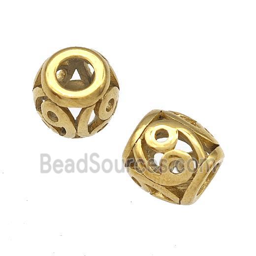 Stainless Steel Barrel Beads Hollow Large Hole Gold Plated