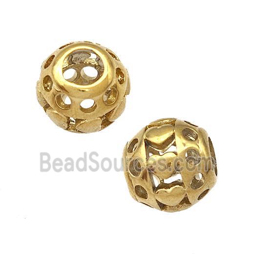 Stainless Steel Round Beads Hollow Large Hole Gold Plated