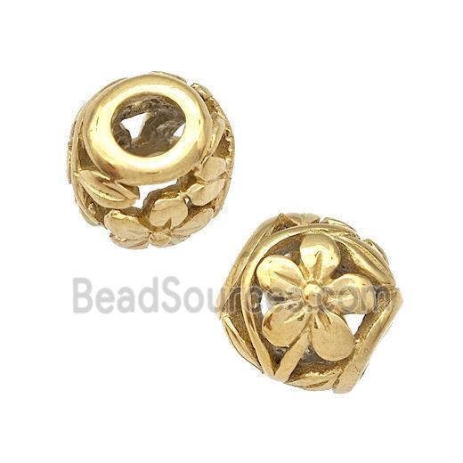 Stainless Steel Round Beads Flower Hollow Large Hole Gold Plated