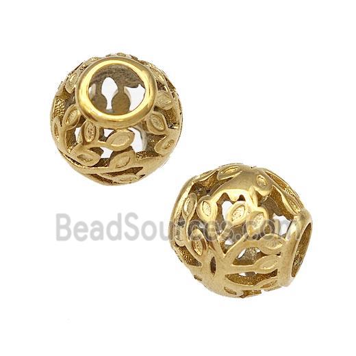 Stainless Steel Barrel Beads Flower Hollow Large Hole Gold Plated