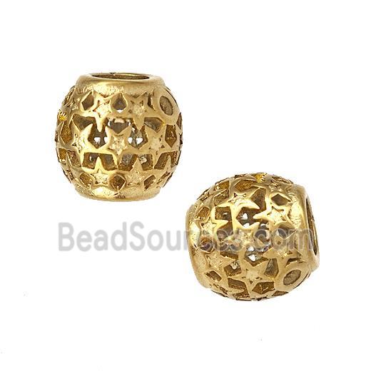 Stainless Steel Round Beads Star Hollow Large Hole Gold Plated