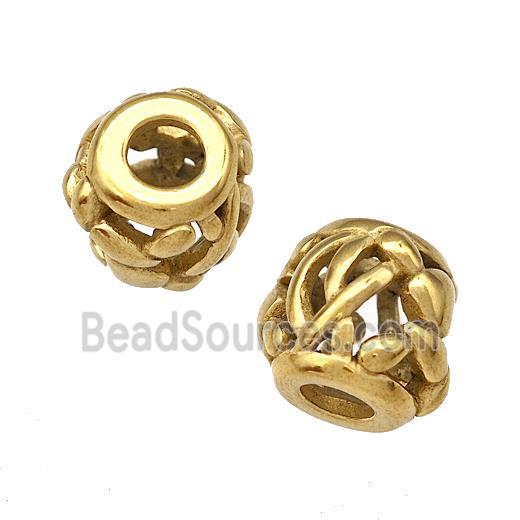 Stainless Steel Barrel Beads Hollow Large Hole Gold Plated