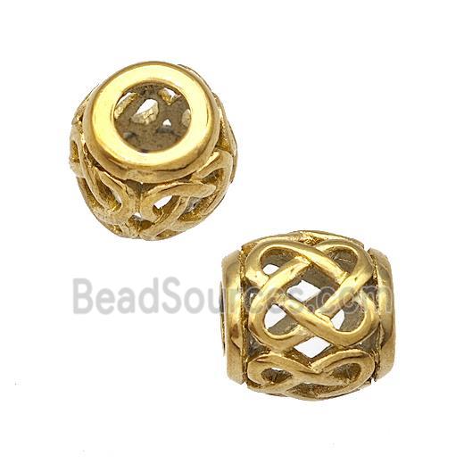 Stainless Steel Barrel Beads Hollow Large Hole Gold Plated