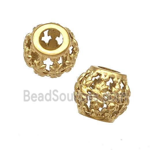 Stainless Steel Round Beads Hollow Large Hole Gold Plated