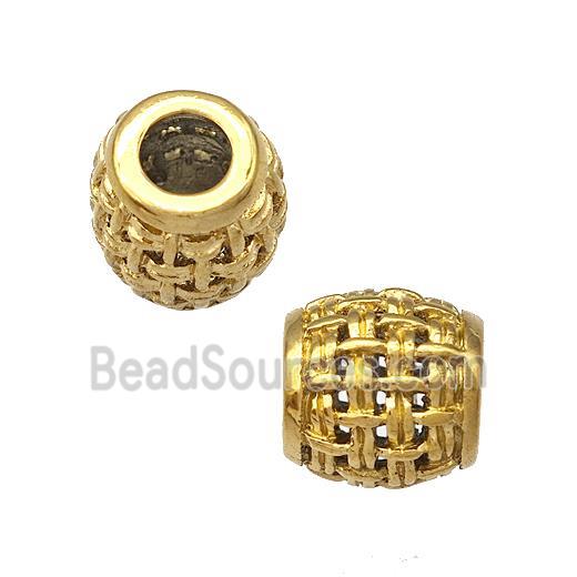 Stainless Steel Barrel Beads Hollow Large Hole Gold Plated