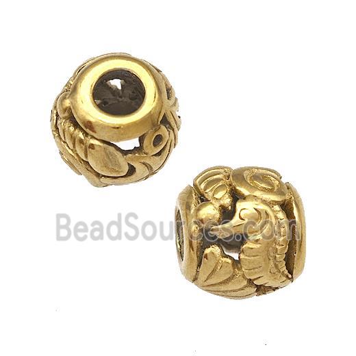 Stainless Steel Barrel Beads Seahorse Hollow Large Hole Gold Plated