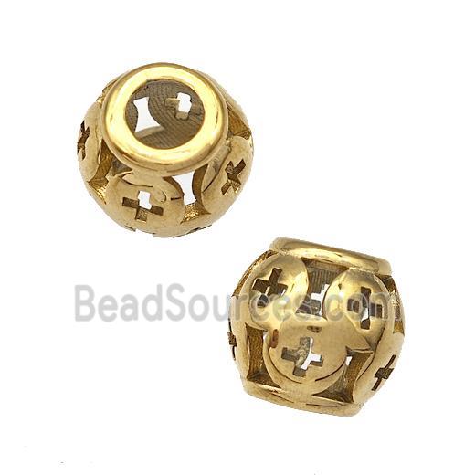 Stainless Steel Round Beads Flower Hollow Large Hole Gold Plated