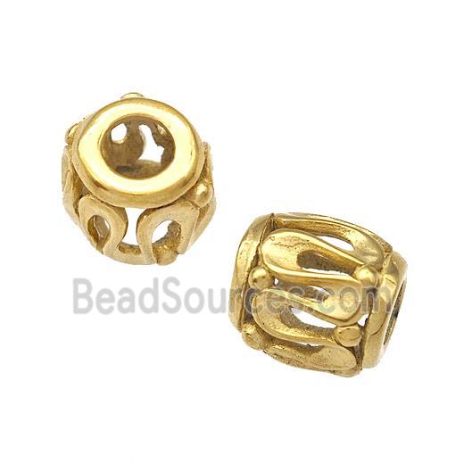 Stainless Steel Barrel Beads Hollow Large Hole Gold Plated