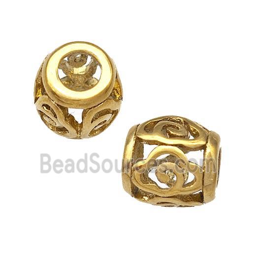 Stainless Steel Barrel Beads Hollow Large Hole Gold Plated