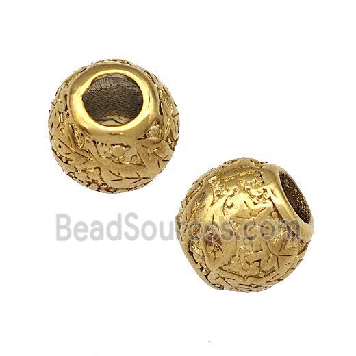 Stainless Steel Round Beads Flower Hollow Large Hole Gold Plated