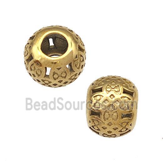 Stainless Steel Round Beads Hollow Large Hole Gold Plated