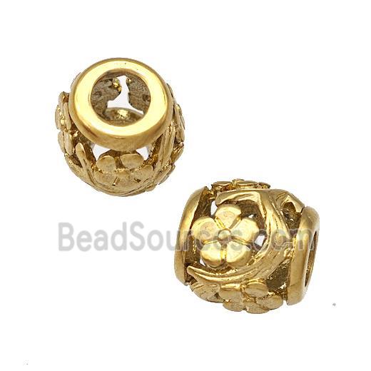 Stainless Steel Barrel Beads Flower Hollow Large Hole Gold Plated