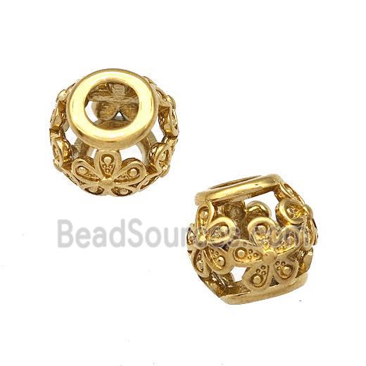 Stainless Steel Round Beads Flower Hollow Large Hole Gold Plated