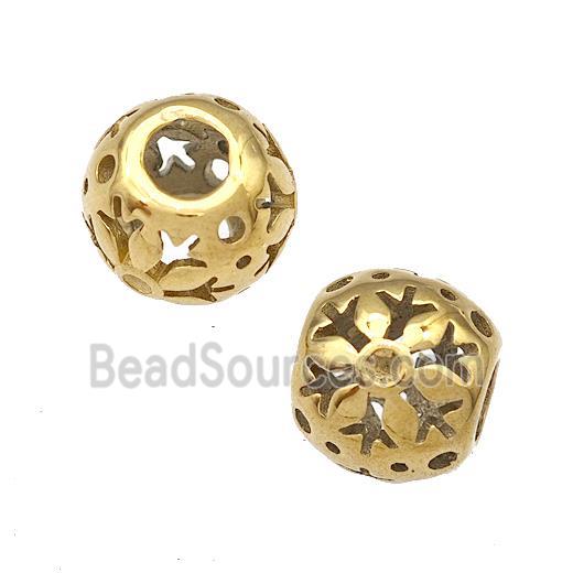 Stainless Steel Round Beads Flower Hollow Large Hole Gold Plated