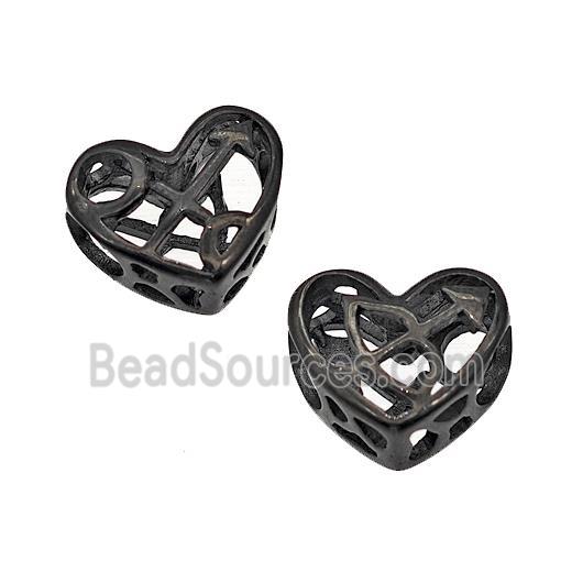 Stainless Steel Heart Beads Zodiac Sagittarius Large Hole Hollow Black Plated