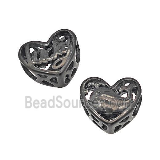 Stainless Steel Heart Beads Lucky Dolphin Hollow Large Hole Black Plated