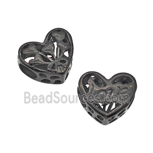 Stainless Steel Heart Beads Love Hollow Large Hole Black Plated