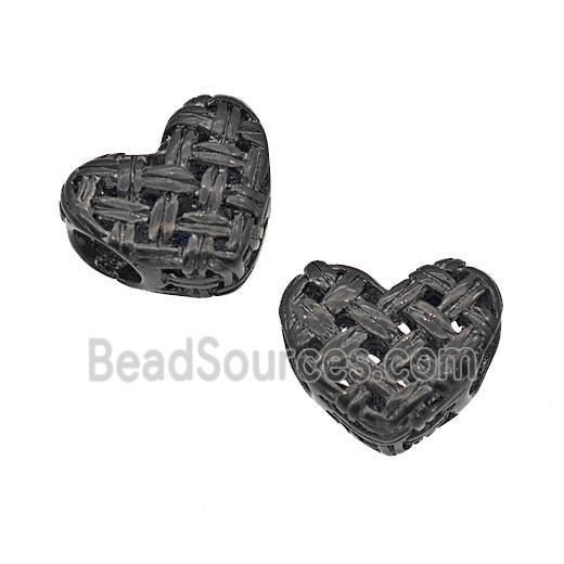 Stainless Steel Heart Beads Hollow Large Hole Black Plated