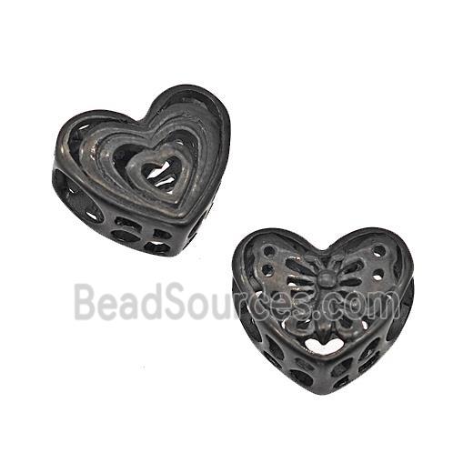 Stainless Steel Heart Beads Butterfly Hollow Large Hole Black Plated