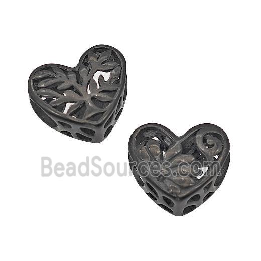 Stainless Steel Heart Beads Flower Hollow Large Hole Black Plated