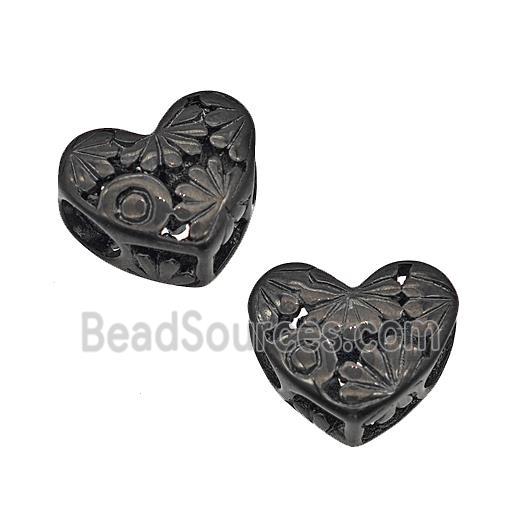 Stainless Steel Heart Beads Flower Hollow Large Hole Black Plated