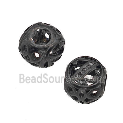 Stainless Steel Round Beads Letter-Z Hollow Large Hole Black Plated